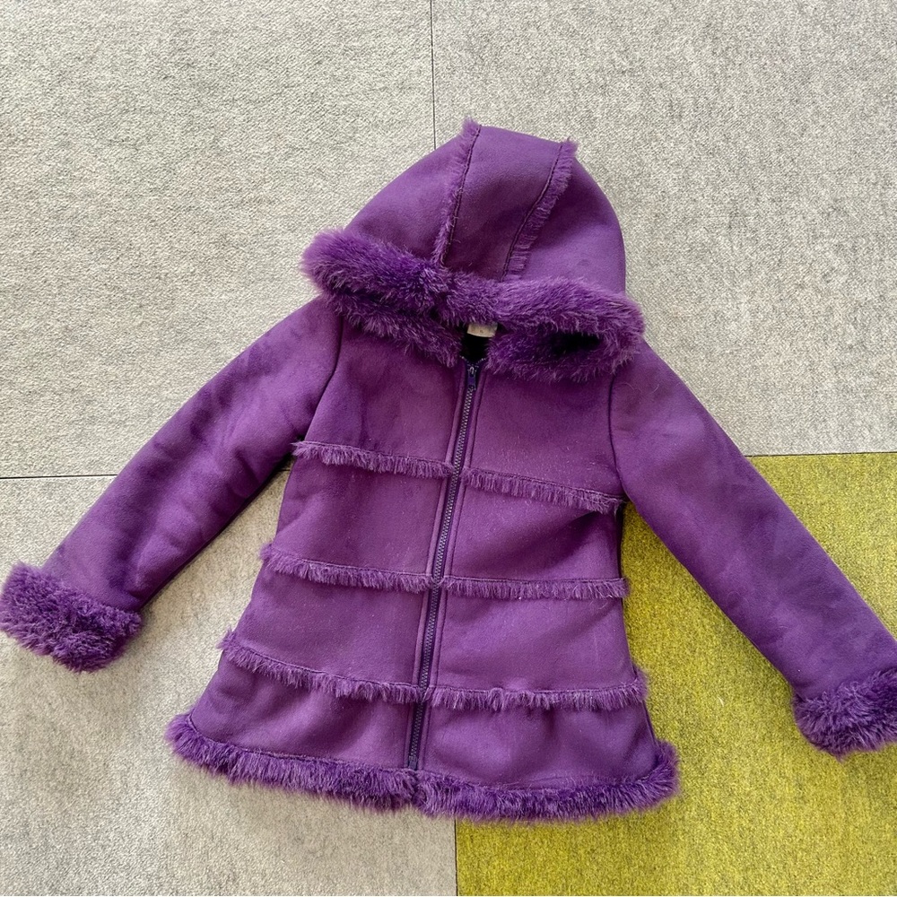 EUC Garnet Hill Kids Faux Suede Fur Coat